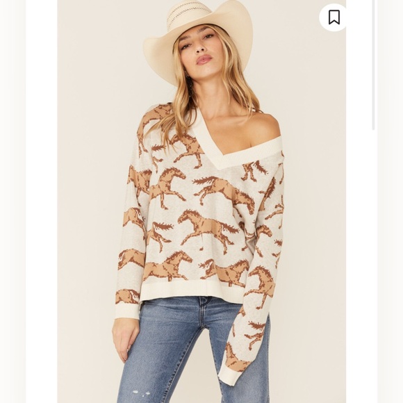 Show Me Your Mumu New Mu Gilligan Sweater ~ Running Horses Knit Medium - Picture 1 of 6